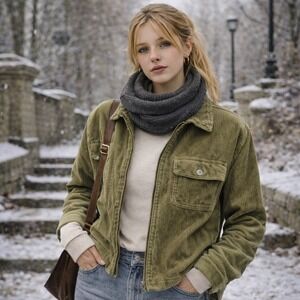 Vtg 90s Y2K Womens Wide Wale Corduroy Jacket Shacket S 100% Cotton Olive Green